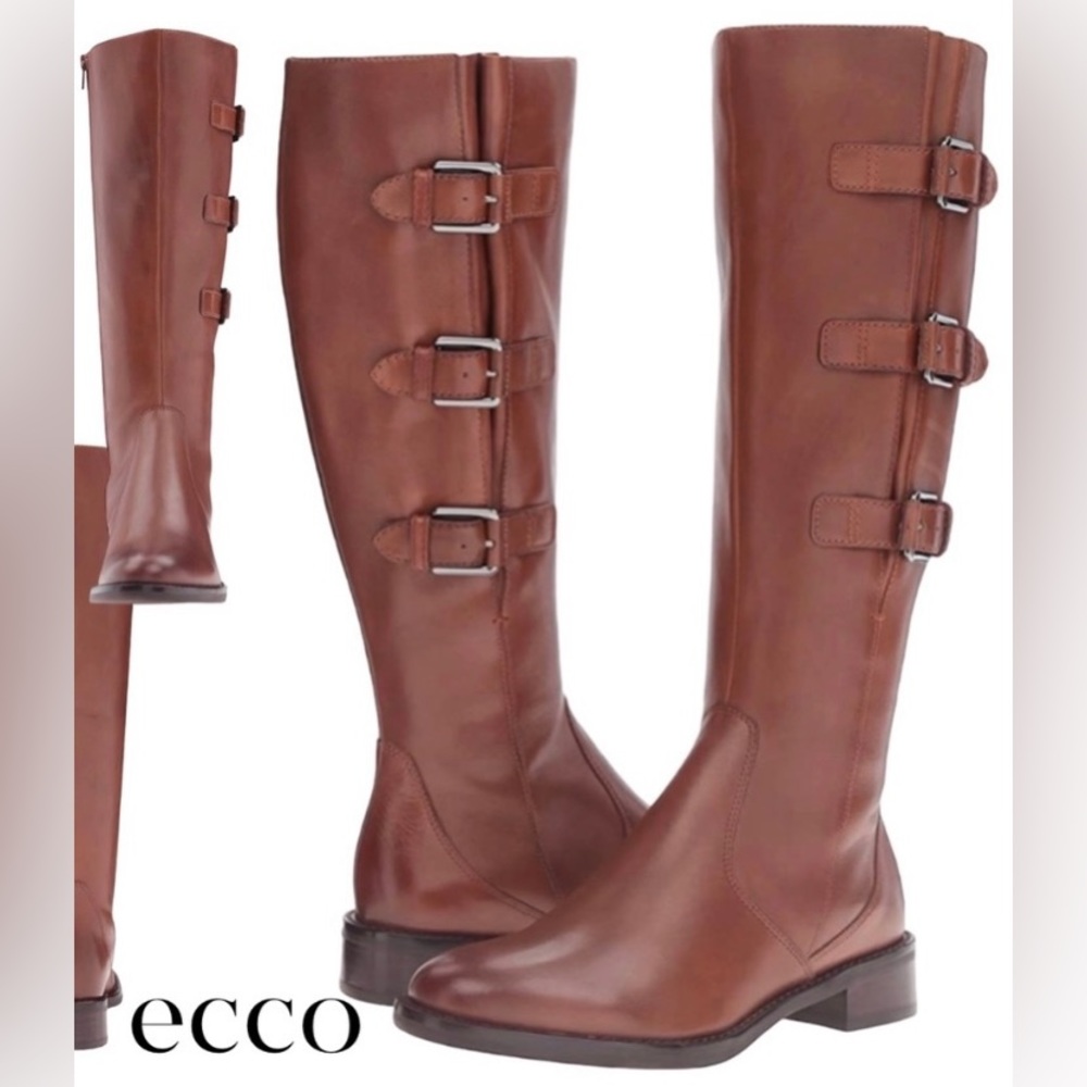 ECCO Brown Hobart Leather Knee High 25mm Riding Boot Full Zip Size 40 US 10